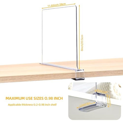 Shelf Dividers，Vertical Purse Organizer for Closet，Thickened and Sturdy Shelf Organizer for Sweater, Shirts, Handbags,8" Tall x 11" (6 Pcs)