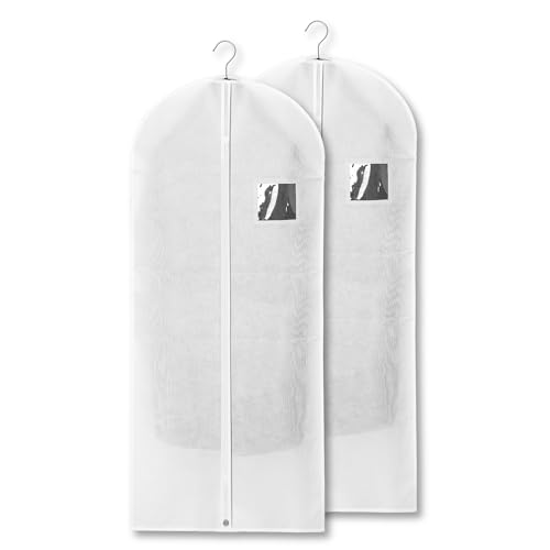 2-Pack Breathable Garment Bags for Hanging Clothes – Dust-Proof Suit & Dress Covers with Clear Window – Waterproof, Foldable Closet Storage Organizer for Coats, Gowns, and Jackets (White, 55")