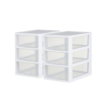 Sterilite 6-Pack Stacking Drawer, Clear Storage Closet Organizer, 6 Quart, White Frame - Stackable Plastic Drawers and Containers for Bedroom, Clothes, Dresser, Vanity, and Makeup Organization