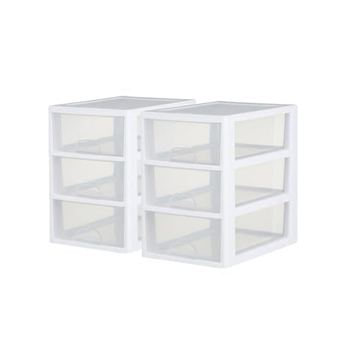 Sterilite 6-Pack Stacking Drawer, Clear Storage Closet Organizer, 6 Quart, White Frame - Stackable Plastic Drawers and Containers for Bedroom, Clothes, Dresser, Vanity, and Makeup Organization