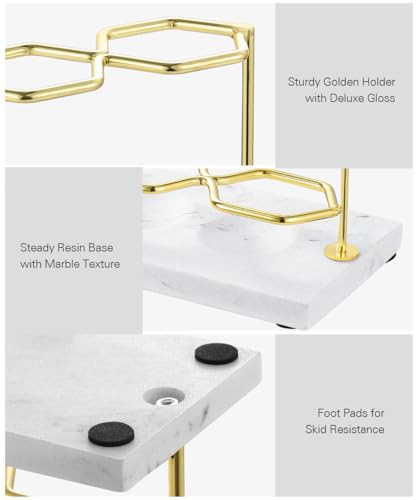 Emibele Electric Toothbrush Holder, 3 Slots 2-Layer Gold Toothbrush Holder | Bathroom Resin Toothpaste Razor Storage Non-slip Organizer for Bathroom Toothbrush Toothpaste Cleanser, Gold Marble White