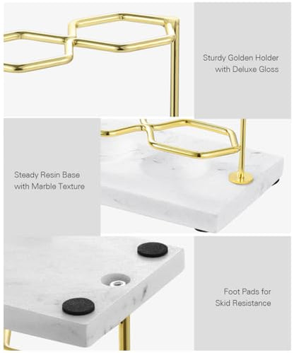 Emibele Electric Toothbrush Holder, 3 Slots 2-Layer Gold Toothbrush Holder | Bathroom Resin Toothpaste Razor Storage Non-slip Organizer for Bathroom Toothbrush Toothpaste Cleanser, Gold Marble White