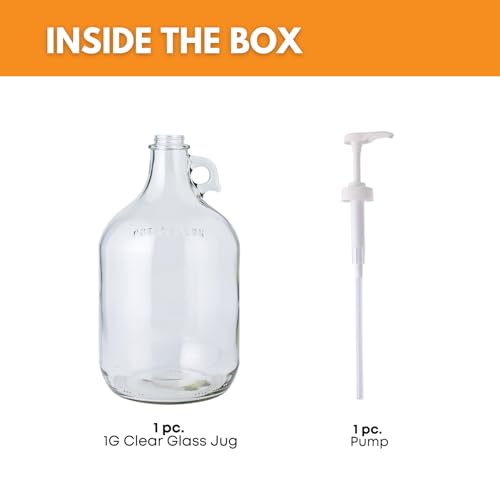 Glass Laundry Detergent Dispenser with Pump, 1 Gallon Glass Jug | 128 oz | Laundry Detergent Dispenser with airtight lid, non-slip base and 1.4 oz pump for soap, softener or syrup | 1 gallon jug