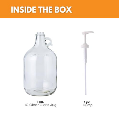 Glass Laundry Detergent Dispenser with Pump, 1 Gallon Glass Jug | 128 oz | Laundry Detergent Dispenser with airtight lid, non-slip base and 1.4 oz pump for soap, softener or syrup | 1 gallon jug