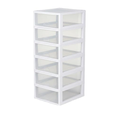 Sterilite 6-Pack 16 Quart Stacking Drawer, Clear Storage Closet Organizer, White Frame - Stackable Modular Plastic Drawers for Clothes, Accessories, Craft Supplies, Shoes or Linens