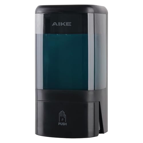 AIKE Liquid Commercial Soap Dispenser,40oz Capacity for Bathroom Black | Screw Wall Mount Install Design for Space-Saving,Transparent Pot with Key and Large Capacity for Commercial Bathroom,AK1007