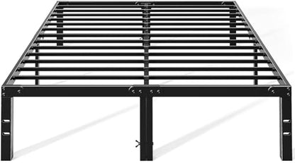 OLIXIS 14In Metal Queen Bed Frame with Storage Space, No Box Spring Needed with Sturdy Steel Slat Support, Heavy Duty and Easy Assembly, Platform Bed for Bedroom, Black