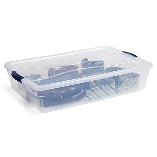 Rubbermaid Cleverstore 42 Quart Stackable Plastic Storage Bin with Lids for Garage, Closet, and Classroom, Clear, 4 Pack
