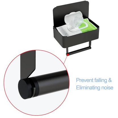 Toilet Paper Holder, Toilet Paper Holder with Shelf, Matte Black | Wall Mount, SUS304 Stainless Steel, Flushable Wipes Dispenser, Easy Installation, for Bathroom Wipe Storage