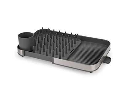 Joseph Joseph Duo Expanding Dish Drying Rack with Removable Silverware Holder, Draining Spout, Stainless Steel