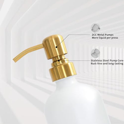 Gold Soap Dispenser Set | Glass Soap Dispenser with Stainless Steel Pump, Perfect for Modern Kitchen Counter Decor