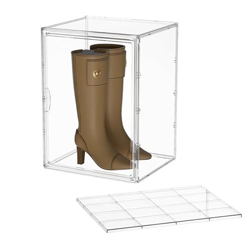 Attelite XXX-Large Acrylic Display Case Boot Shoe Storage Boxes | Boot Display Case With An Adjustable Divider, Clear Shoe Organizer for Sneakers 2 Tiers ,Tool-free Assembly,Magnetic Door