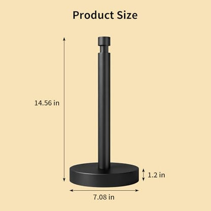 3.9lbs Heavy Duty Paper Towel Holder, Weighted Base, Modern Standing Countertop Stainles Steel Dispenser for Kitchen (Matte Black) | Stainles Steel,Modern Standing Countertop Dispenser for Kitchen,Easy One-Handed Tear