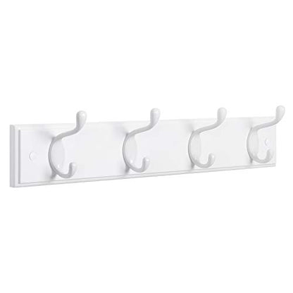 SONGMICS Wall-Mounted Coat Rack, Hook Rack, 4 Dual Metal Hooks, White | For Coats, Bags, Keys, in the Entryway, Bedroom, Living Room ULHR23WT