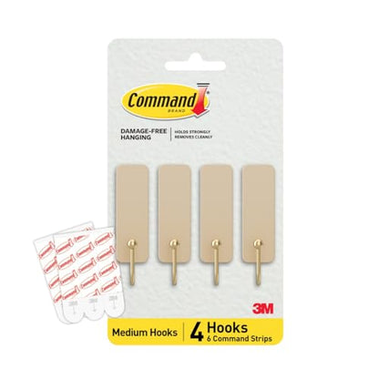 Command Medium Hooks, 4 Hooks, 6 Strips | Damage-Free Hanging with Adhesive, Heavy Duty Hanging Great for Home and Room Decor, Holds up to 3 lb