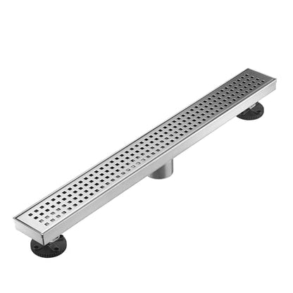 Linear Shower Floor Drain, Brushed Nickel 24 Inch 304 Stainless Steel Bathroom Drains Kit, Long Rectangular Shower Trench Drain with Square Pattern Drain Cover & Hair Catcher