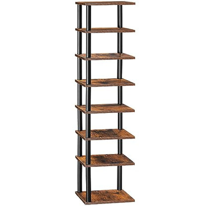 HOOBRO Vertical Shoe Rack, 8-Tier Narrow Shoe Shelf, Shoe Storage Organizer for Small Space, 11" L x 11" W x 53" H, Closet, Entryway, Hallway, Bedroom, Rustic Brown and Black BF22XJ01