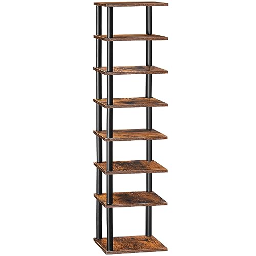 HOOBRO Vertical Shoe Rack, 8-Tier Narrow Shoe Shelf, Shoe Storage Organizer for Small Space, 11" L x 11" W x 53" H, Closet, Entryway, Hallway, Bedroom, Rustic Brown and Black BF22XJ01