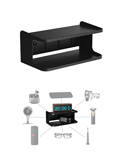 Bedside Wall Shelf Organizer, Small Bedside Shelf, (Black) | Wall Mount for Bed, Stick on Wall Shelf, Double Tray Holder for Storing Cellphone, Glasses, Keys, Camera , Alarm Clock