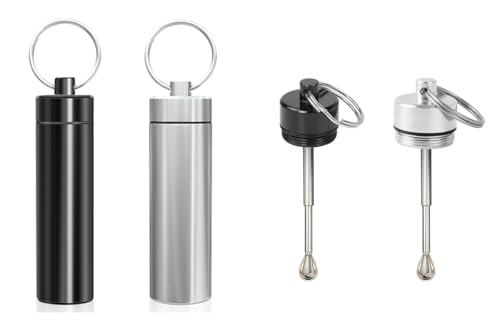Portable Keychain Spice Jar with Adjustable Spoon,... (Black, Silver)
