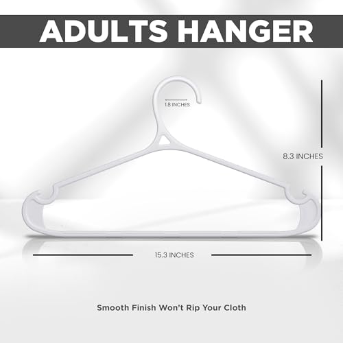 Utopia Home Plastic Hangers 20 Pack – Non-Slip with Pants Bar White | Heavy duty | Non-slip shoulder grooves & notches | Anti-slip pants bar for increased grip