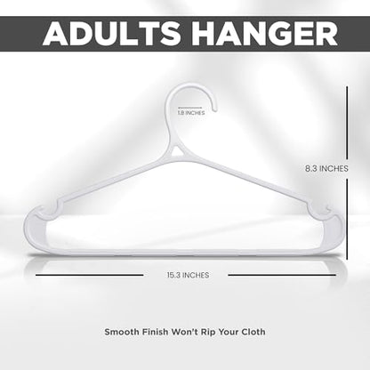 Utopia Home Plastic Hangers 20 Pack – Non-Slip with Pants Bar White | Heavy duty | Non-slip shoulder grooves & notches | Anti-slip pants bar for increased grip