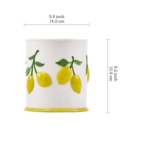 Lemon Handpainted Stoneware 6 inch Utensil Holder,... (Yellow | Stoneware)