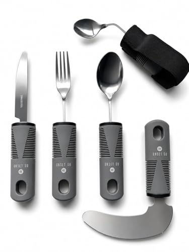 Adaptive Utensils for Elderly, Easy Grip Non-Slip... (Gray/Silver | Stainless Steel)