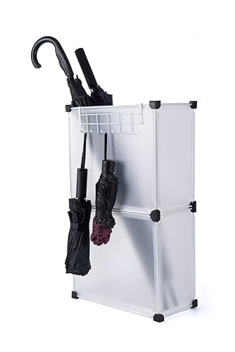 Umbrella Stand, Umbrella Holder for Entryway, 14.3 * 7.4 * 24.4inches,Square umbrella storage rack with built-in drip tray and metal hook,White.