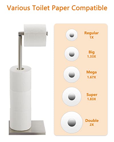 Toilet Paper Holder Stand, Free Standing Toilet Paper Roll Holder with Reserve for Bathroom, Stainless Steel DECLUTTR