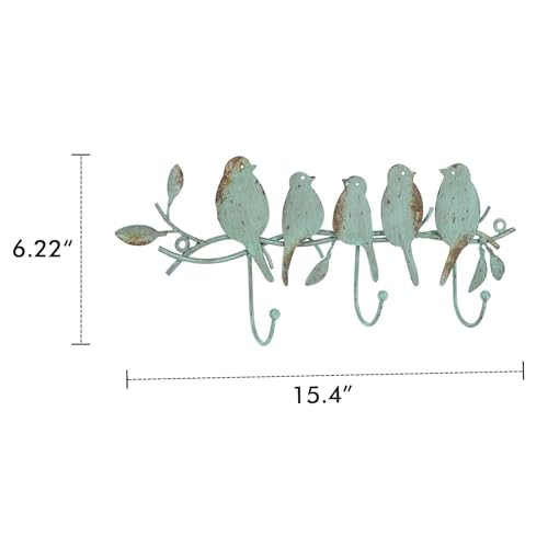 Vintage Metal Wall Mounted Coat Rack with 3 Hooks, Birds on Tree Branch Hanger Key Holder Wall Organizer for Hats, Towels, Clothes, Scarves, Jewelry Wall Decoration - Green
