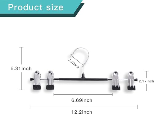 Pants Hangers with Clips Skirt Hangers 12 Inch 20 Pack, Black | Non-Slip,Adjustable metal clips,Space-Saving,Heavy duty, for pants/skirt/dress/trousers/jeans/shorts/Clothes,Women,men