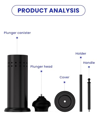 Dowry Toilet Plunger with Holder for Bathroom Black 18.7In | Hidden Toilet Bowl Cleaners Long Handle with Cover Powerful Force Suction Cup Heavy Duty Deep Cleaning