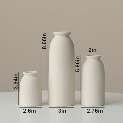 Ceramic Vase Set-3, Small Flower Vases for Decor, Modern Boho Farmhouse Style, Decorative Vases for Pampas Grass & Dried Flowers, Distressed Finish (Beige)