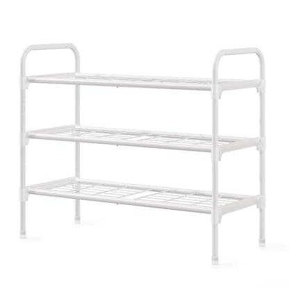 3-Tler Shoe Rack Organlzer, Rustproof lron, Spaclous Shoe Storage Shelf for Closet or Entryway, Fits Sneakers & Slippers, White