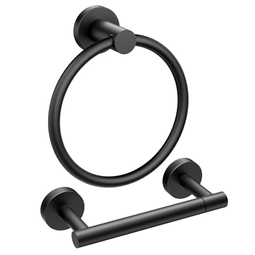 Toilet Paper Holder and Towel Ring Set, Bathroom A... (Matte Black | Stainless Steel)