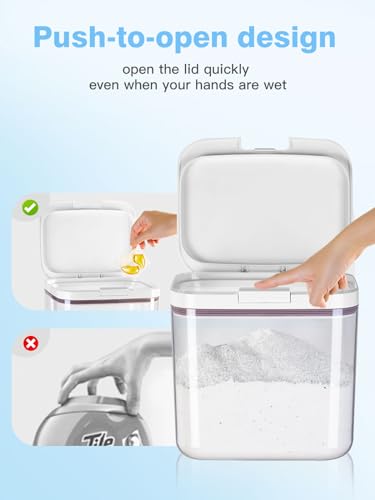 4.5L/10Lbs Laundry Powder Detergent Container with Lid | PET Clear Pods Dispenser with One-Press Lid and Measuring Cup 160oz (220 Pods)