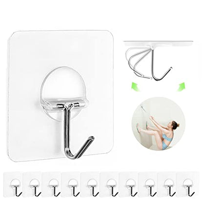 Adhesive Wall Hooks No Drill Clear Heavy Duty, 13LB Sticky 12 Pack | Waterproof Transparent Sticky Hooks for Hanging, 13lbs Max Load No Damage,Ideal for Towel,Coat,Bathroom,Kitchen,Home