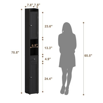 ChooChoo Narrow Bathroom Storage Cabinet with Adjustable Shelves and Drawer | Tall Slim Storage Cabinet, Freestanding Cupboard for Small Spaces, Black