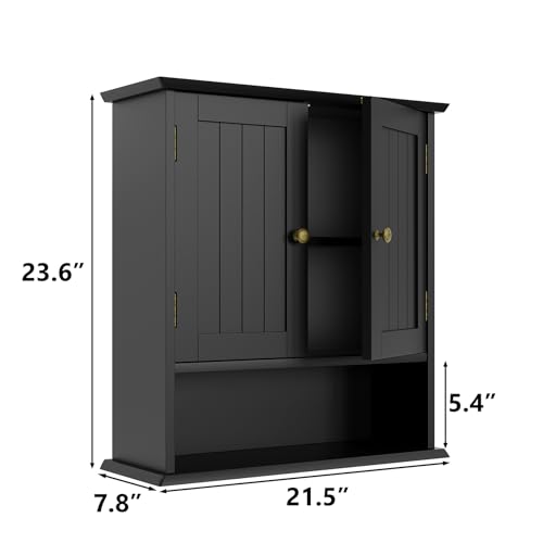 Bathroom Wall Cabinet, Bathroom Cabinet Wall Mount with 2 Doors and Open Shelf, Over The Toilet Wall Storage, Wooden Medicine Cabinets