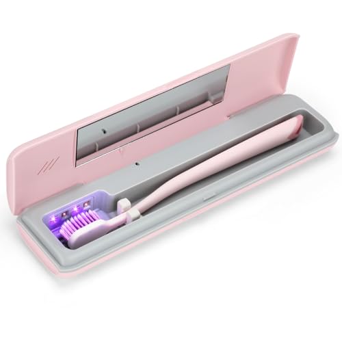 Toothbrush Sanitizer Case Covers for Travel Power by AA Battery/USB-C Pink
