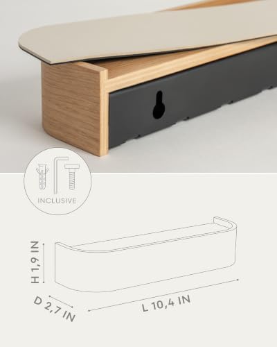 Kazai. Key Holder 'Toke' | Minimalist Key Hook Design from Berlin | Modern Key Holder Wall Mount with Wooden Shelf | Key Rack for Wall as Entryway Organizer | Oak