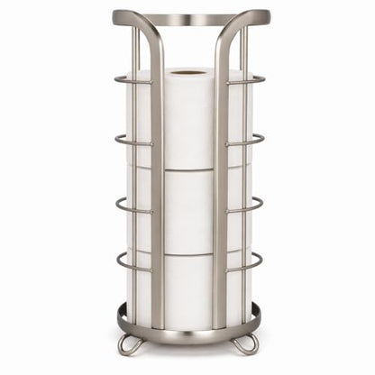 BROOKSTONE Toilet Paper Holder Stand Reserve - Free Standing Toilet Paper Stand with Storage that Holds Mega Rolls, Standing Bathroom Tissue Organizer, Bathroom Decor - Modern Storage Holder, Nickel