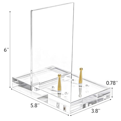 Acrylic Easel Display Stand | Heavy-duty Picture Frame Holder with Adjustable Gold Peg, Clear Decorative Plate Rack Menu Holder for Art, Restaurant, Photo