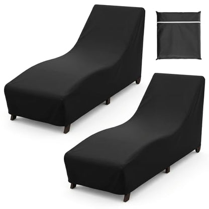 2 PCS Patio Chaise Lounge Cover Waterproof, Patio Lounge Chair Protector with Windproof Straps, Black Durable Patios Furniture Covers for Outside Stackable Cushions and Outdoor Furniture (83×30×32in)
