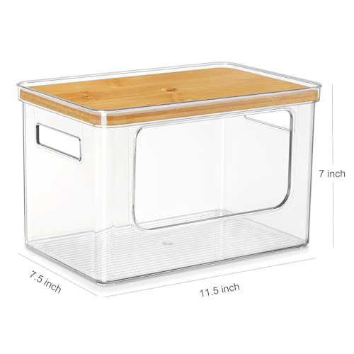 Stackable Storage with Bamboo Top for Laundry Room Organization, Extra Large Trash Bag/Garbage Bag Dispenser, Under Sink Organizer, Pantry Organizers