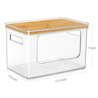 Stackable Storage with Bamboo Top for Laundry Room Organization, Extra Large Trash Bag/Garbage Bag Dispenser, Under Sink Organizer, Pantry Organizers