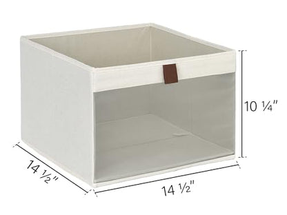 StorageWorks Closet Storage Bins, Extra Large Storage Baskets with Clear Window and Handles, Foldable Fabric Organizer for Clothes, Shelves, Beige, 3 Pack