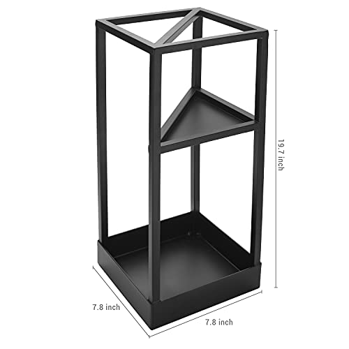 MyGift 20 Inch Tall Black Metal Geometric Umbrella Stand with Drip Tray | Dedicated Shelf For Foldable Umbrellas, Cane Storage, Drip Tray Protection, Entryway Accent, Space Saving Design