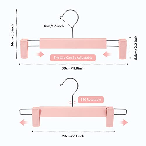 Pants Hangers with Clips, Skirt Hangers, 20 Pack, Pink | Plastic clip hangers for pants, skirts, jeans and shorts; 360° swivel hooks help save closet space.